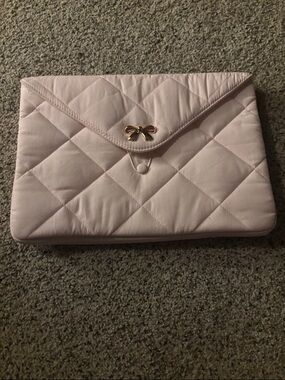 Quilted Pink Envelope Clutch with Gold Bow